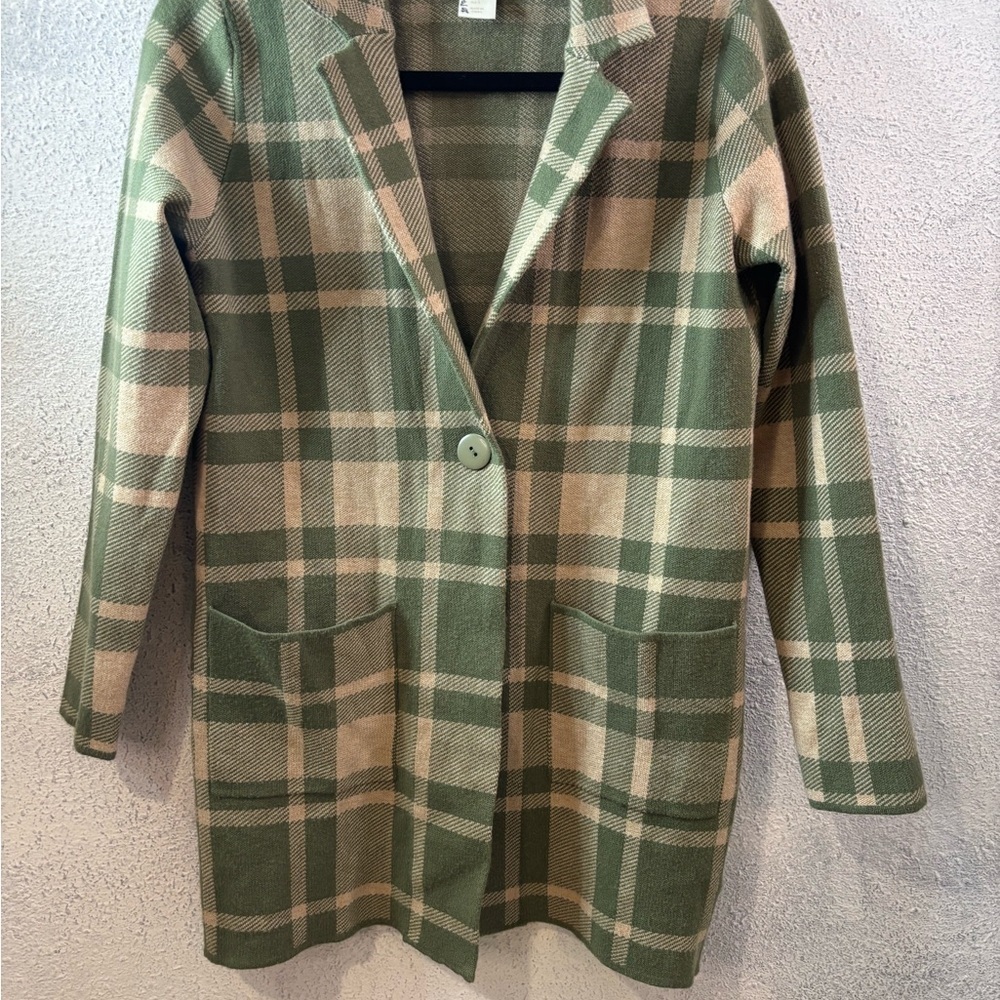 Christian Siriano Olive and Beige Checkered Blazer